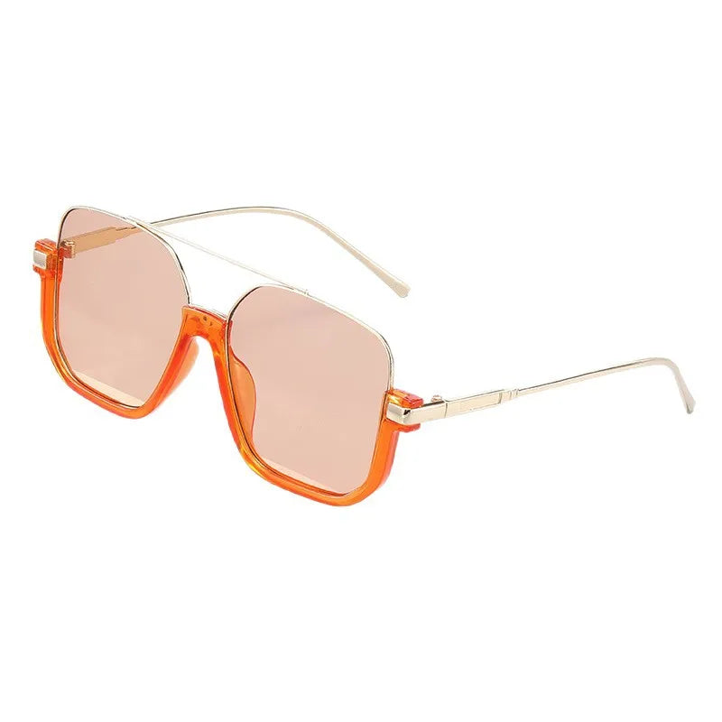 Retro Pilot Metal Sunglasses Fashion Korean Style Women Square Shades Trendy Ins Popular Brand Design UV400 Sun Glasses