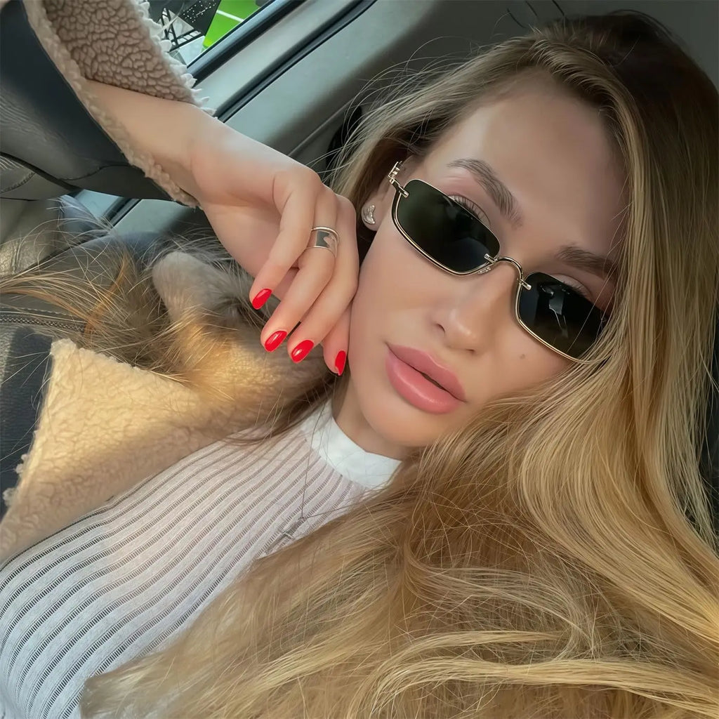 Luxury Brand Metal Half Frame Sunglasses Women Rectangle Shape Rimless Sun Glasses Men UV Protection Retro Punk Y2k Shades UV400 Eyewear