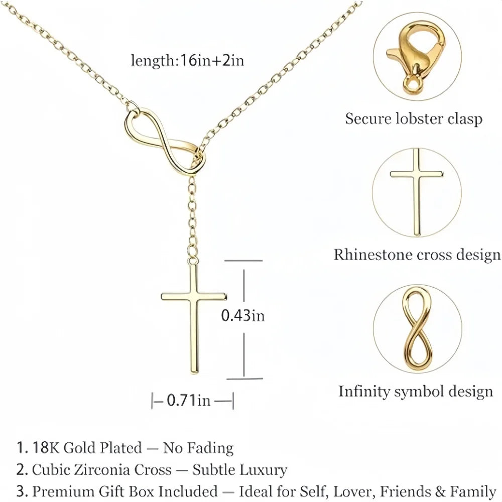 1Pcs Gold Plated Infinity Symbol & Cross Lariat Necklace, Dainty Y-Drop Chain Necklace for Women, Elegant Minimalist Statement Jewelry for Everyday Wear & Dating