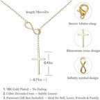 1Pcs Gold Plated Infinity Symbol & Cross Lariat Necklace, Dainty Y-Drop Chain Necklace for Women, Elegant Minimalist Statement Jewelry for Everyday Wear & Dating