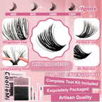 280PCS DIY Cluster Lashes Kit Ignite 80D | D Curl Fluffy Wispy Manga Lashes | Heat Bonded Fox Eye Individual Extensions with Bond and Seal | Long-Lasting Waterproof Home Makeup mbzr