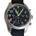 Toujours Pret Dual Time GMT Quartz Military Field Watch - Blasted Stainless Steel - Domed Crystal