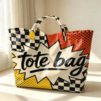 1pc pop cartoon Tote Bag printed tote bag large transparent PVC handbag black and white checkerboard+red dot background+cartoon explosion box+black brush mark letter design waterproof beach bag retro fun wild one-shoulder sho