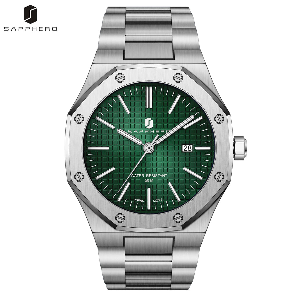 SAPPHERO Men Analog Watch Stainless Steel Quartz Movement Date Display 50M Waterproof Classic Business Casual Wristwatch Gift