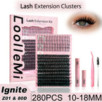 280PCS DIY Cluster Lashes Kit Ignite 80D | D Curl Fluffy Wispy Manga Lashes | Heat Bonded Fox Eye Individual Extensions with Bond and Seal | Long-Lasting Waterproof Home Makeup mbzr