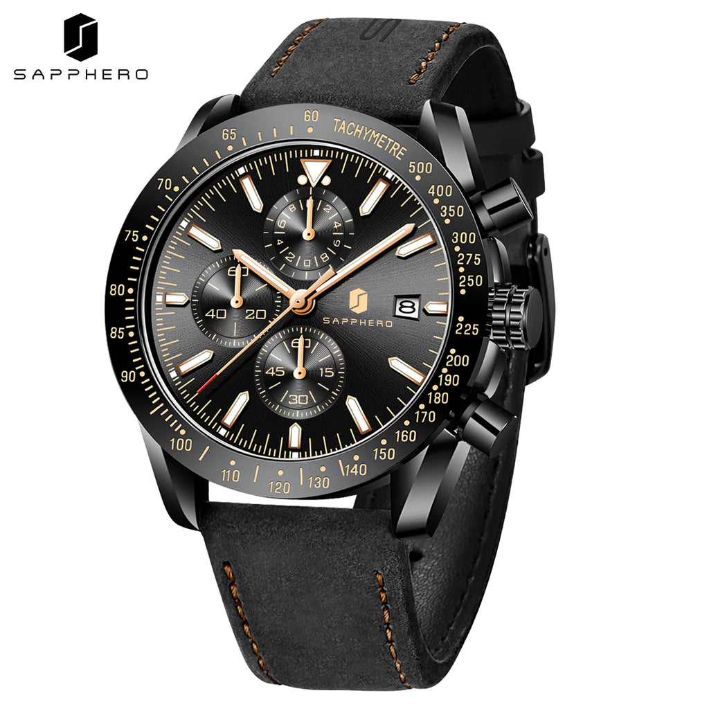 SAPPHERO Men's Chronograph Watch High Precision Quartz Movement Stainless Steel Wristwatch Dial Date Display 50M Waterproof Luxury Sport Watch Luminous Hands Classic Analog Business Casual Timepiece Elegant Design Gift for Me mbzr