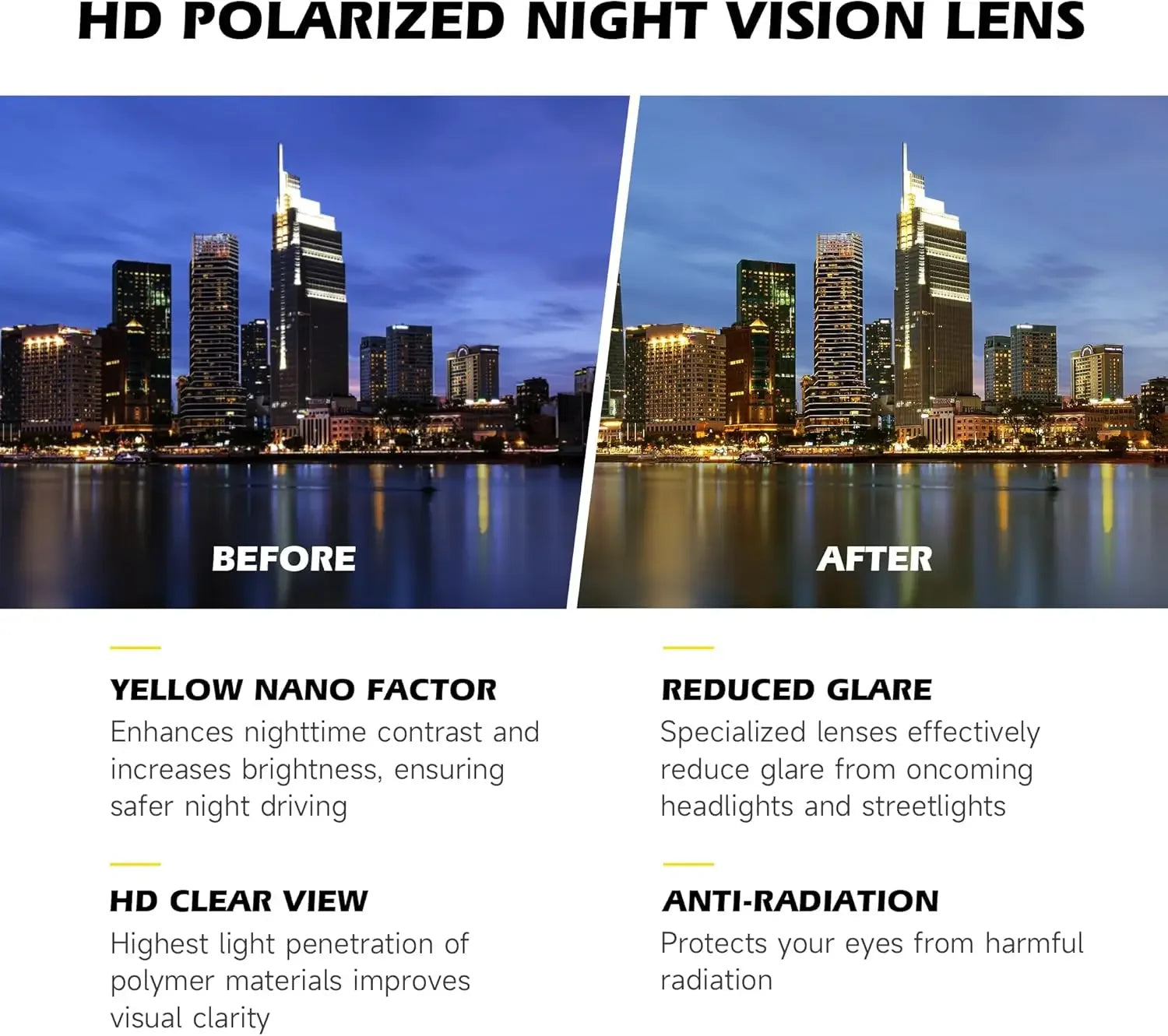 Night vision sunglasses, car night driving glasses, driver's goggles, unisex sunglasses, UV-blocking sunglasses, glasses