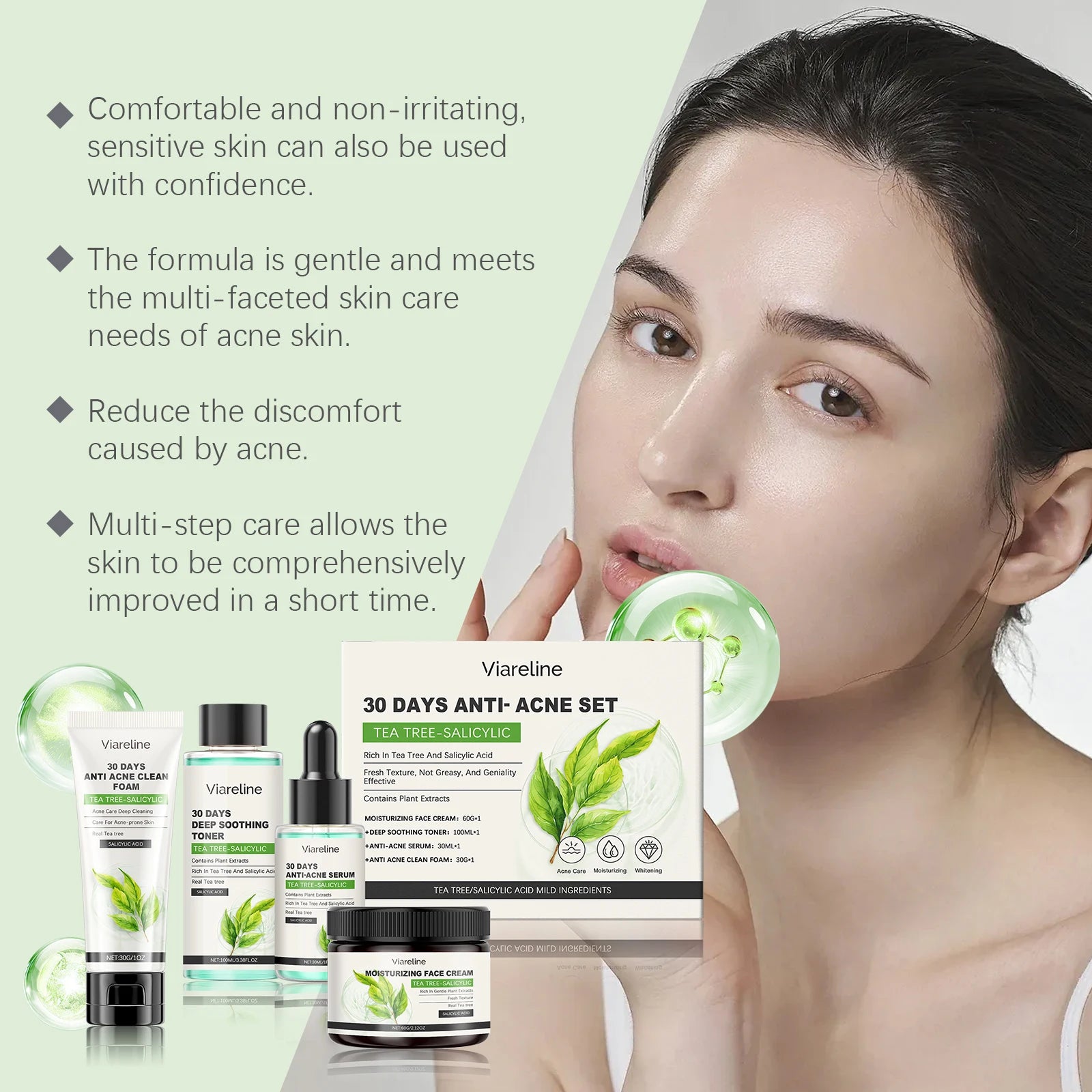 Viareline Salicylic Acid Skin Care Set Daily Moisturizing Enhance Smoothness Gentle Acne Treatment Non-greasy Skin Care Set mbzr