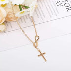 1Pcs Gold Plated Infinity Symbol & Cross Lariat Necklace, Dainty Y-Drop Chain Necklace for Women, Elegant Minimalist Statement Jewelry for Everyday Wear & Dating