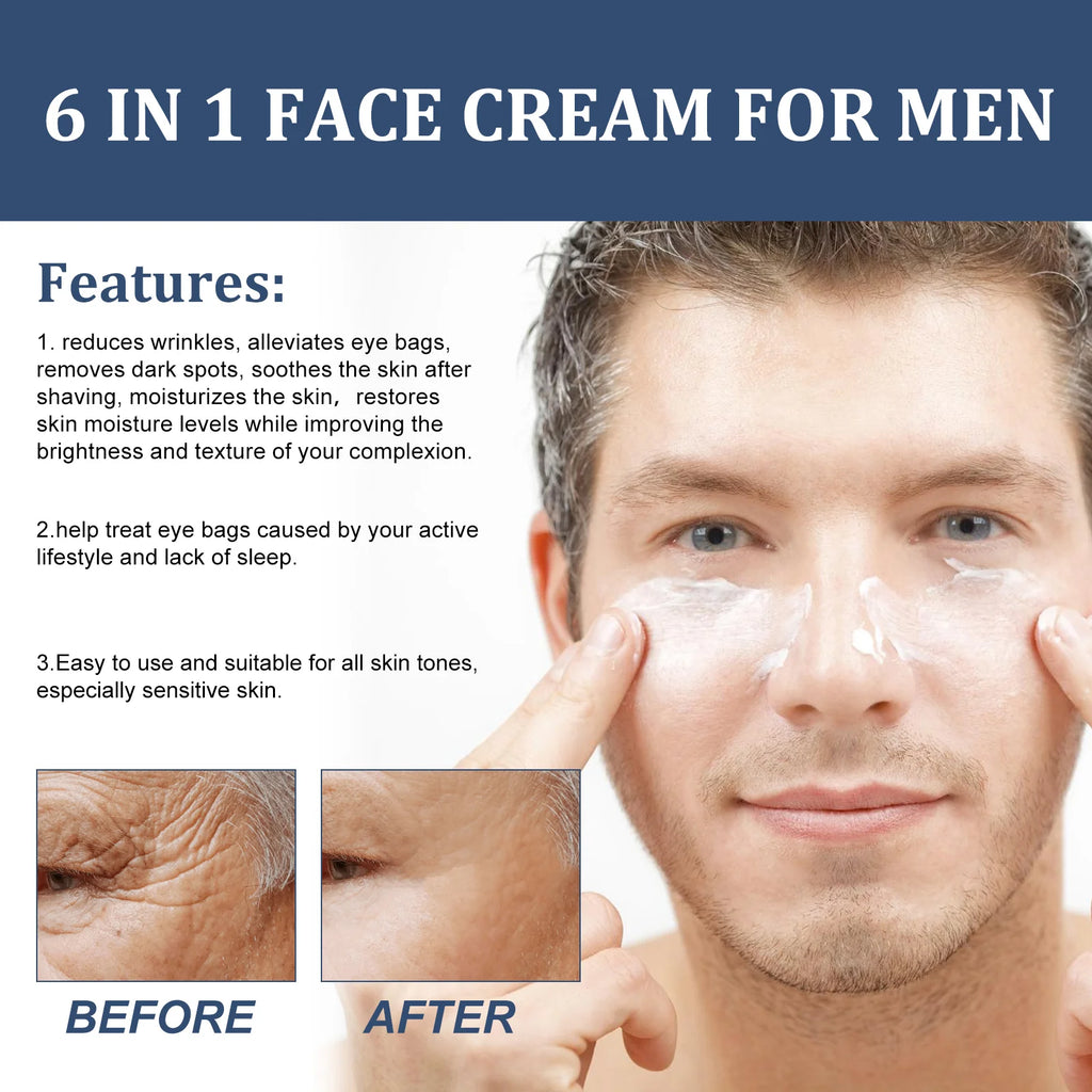 50ml 6 in 1 Men Face Cream Moisturizing Anti-aging Fade Fine Lines Reduce Dark Circles Smoothing Non-greasy Face Cream for Men mbzr
