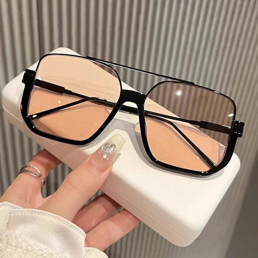 Retro Pilot Metal Sunglasses Fashion Korean Style Women Square Shades Trendy Ins Popular Brand Design UV400 Sun Glasses
