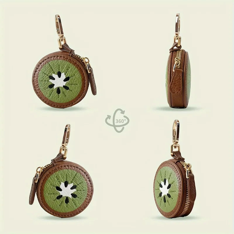 1pc Cartoon Kiwi Fruit Round Coin Purse Faux Leather Mini Zipper Wallet Portable Keychain Hanging Bag Decor Daily Matching Storage Accessory Holiday Gift mbzr
