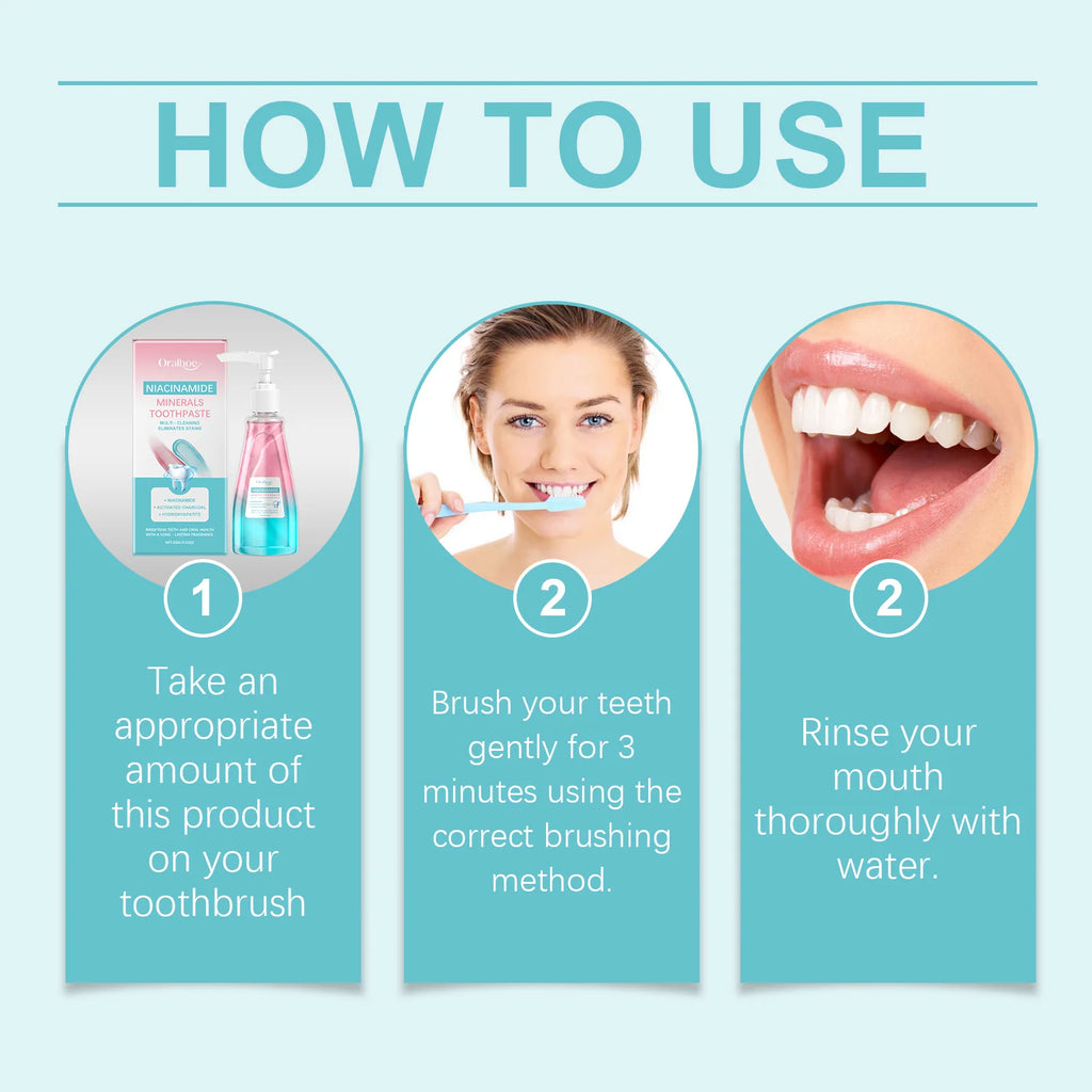 Oralhoe Niacinamide Press Pump Toothpaste Activated Charcoal Teeth Whitening Remove Stain Fresh Breath Oral Care Tooth Paste mbzr