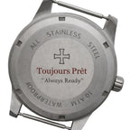 Toujours Pret Dual Time GMT Quartz Military Field Watch - Blasted Stainless Steel - Domed Crystal