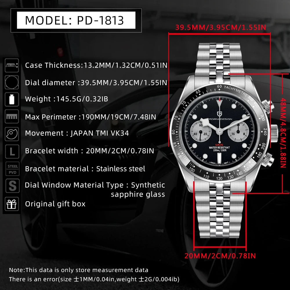 2026 New PAGANI DESIGN BB Panda Chronograph Sport Men's Quartz Watches Stainless steel bracelet 100M Waterproof Wrist watch Men