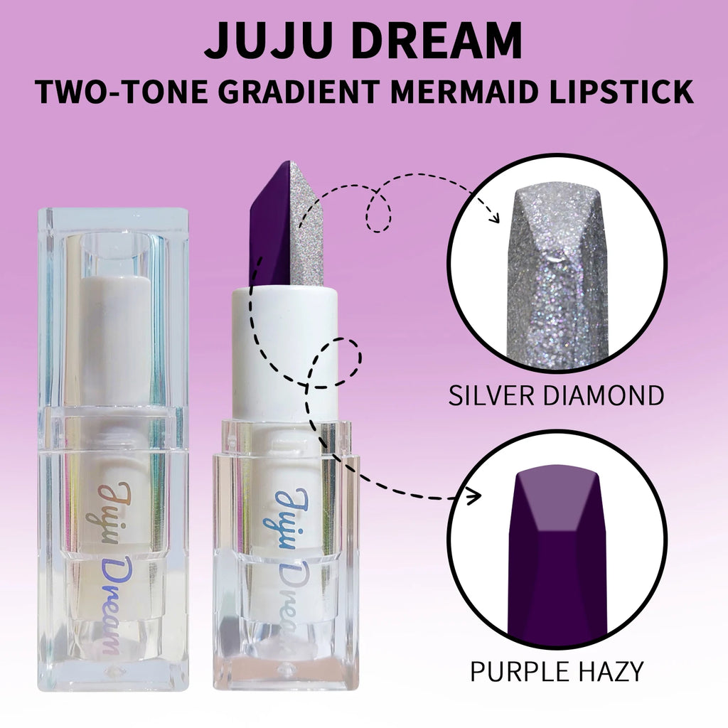 Two-Tone Gradient Mermaid Lipstick Shimmer Glitter Purple Lipstick Long Lasting Hydrating Lip Balm Unique Diamond Cut Design mbzr