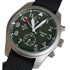Toujours Pret Dual Time GMT Quartz Military Field Watch - Blasted Stainless Steel - Domed Crystal