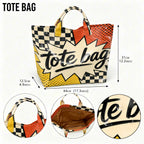 1pc pop cartoon Tote Bag printed tote bag large transparent PVC handbag black and white checkerboard+red dot background+cartoon explosion box+black brush mark letter design waterproof beach bag retro fun wild one-shoulder sho