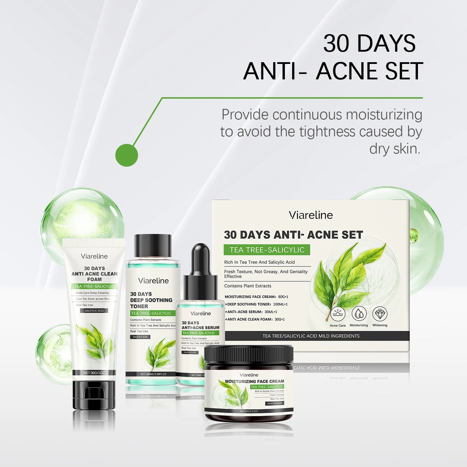 Viareline Salicylic Acid Skin Care Set Daily Moisturizing Enhance Smoothness Gentle Acne Treatment Non-greasy Skin Care Set mbzr