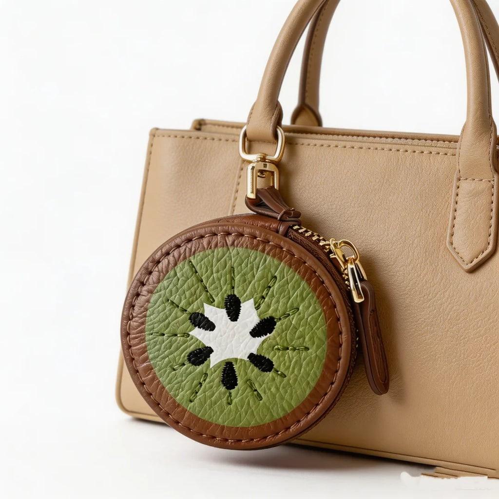 1pc Cartoon Kiwi Fruit Round Coin Purse Faux Leather Mini Zipper Wallet Portable Keychain Hanging Bag Decor Daily Matching Storage Accessory Holiday Gift mbzr