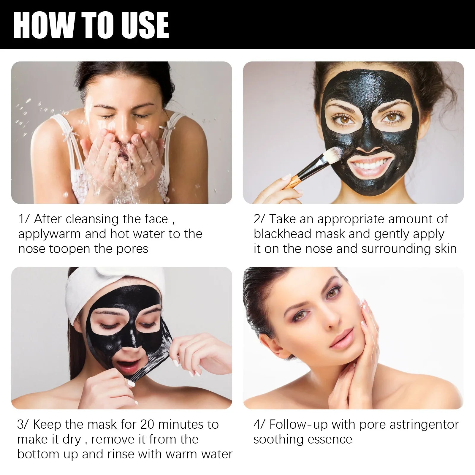 Bamboo Charcoal Blackheads Remover Mask Acne Oil Control Shrinking Pore Moisturizing Nose Black Dots Deep Cleaning Peel off Mask mbzr