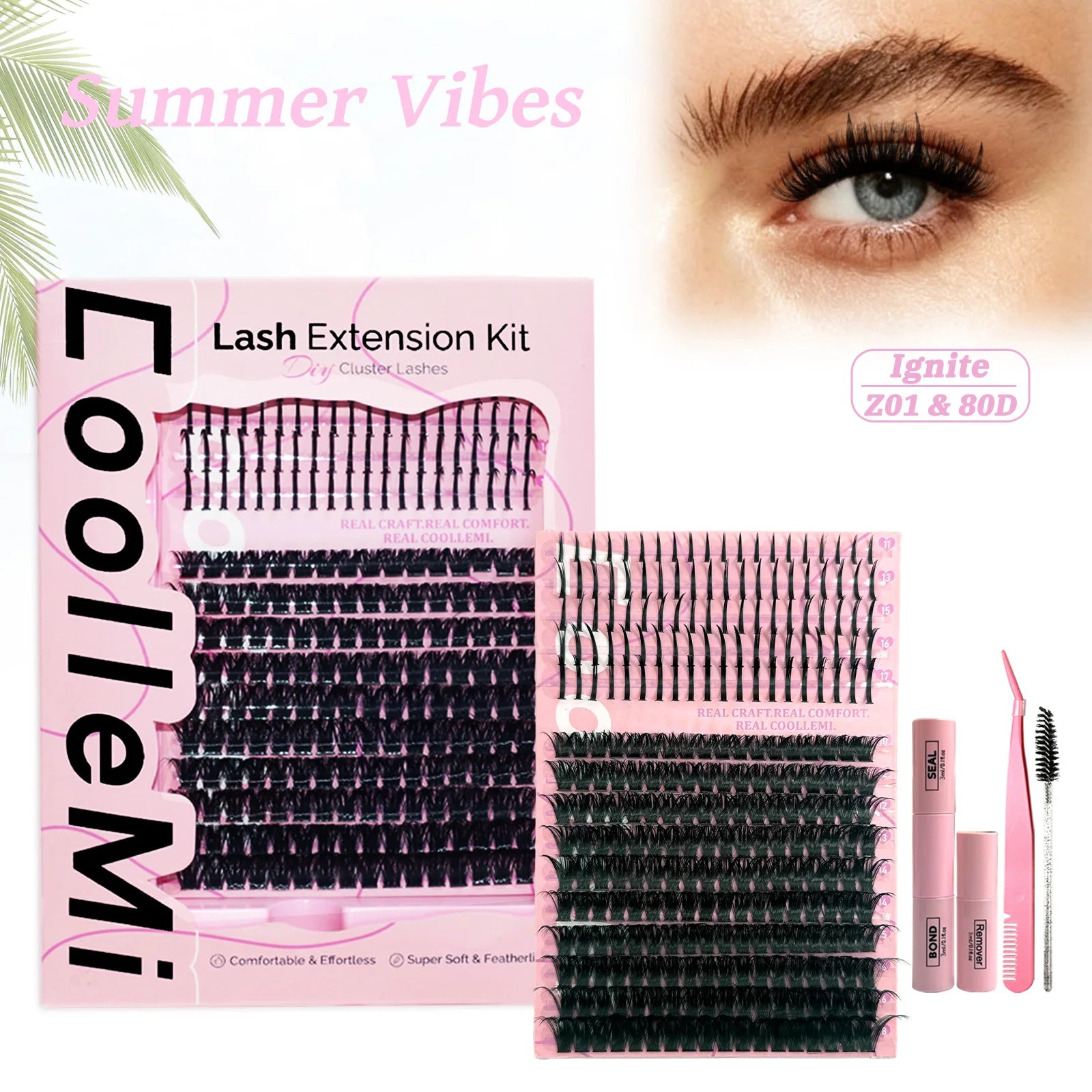 280PCS DIY Cluster Lashes Kit Ignite 80D | D Curl Fluffy Wispy Manga Lashes | Heat Bonded Fox Eye Individual Extensions with Bond and Seal | Long-Lasting Waterproof Home Makeup mbzr