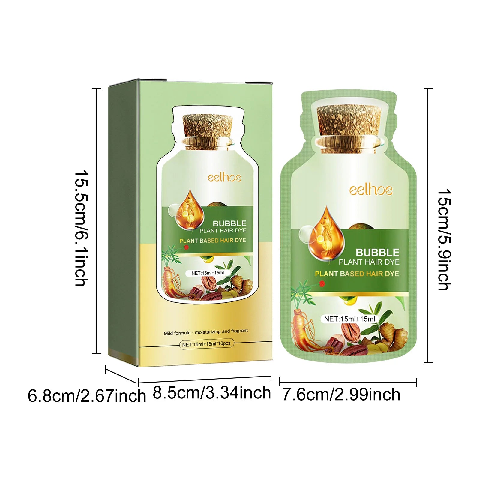 Herbal Bubble Hair Dye Shampoo with Batana Oil – Natural Color & Grey Coverage (10 pcs) mbzr