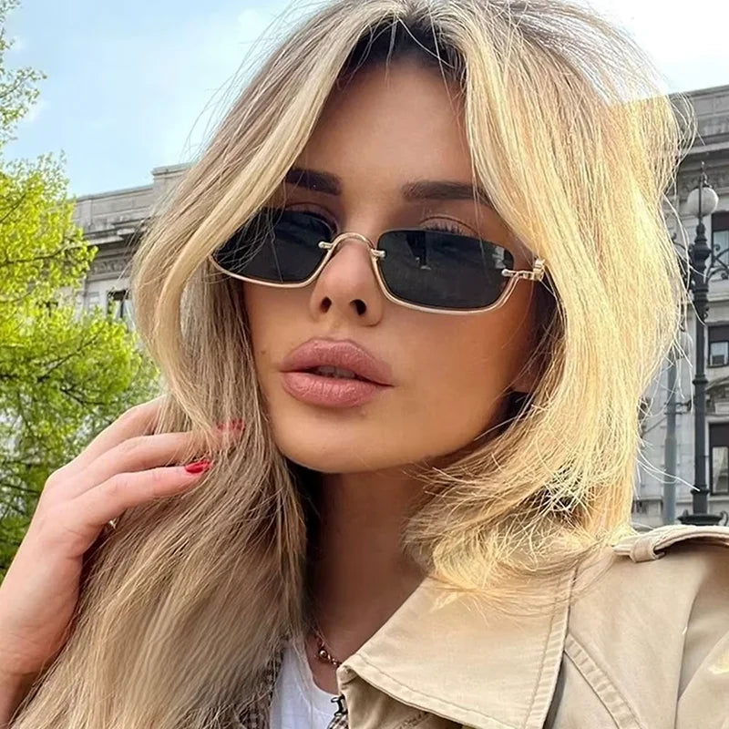 Luxury Brand Metal Half Frame Sunglasses Women Rectangle Shape Rimless Sun Glasses Men UV Protection Retro Punk Y2k Shades UV400 Eyewear