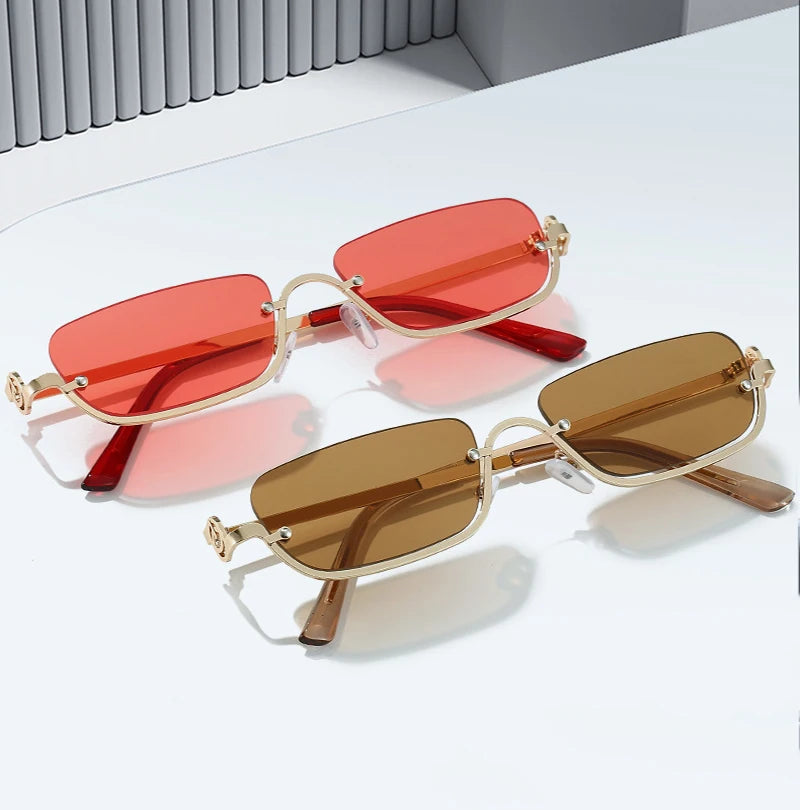 Luxury Brand Metal Half Frame Sunglasses Women Rectangle Shape Rimless Sun Glasses Men UV Protection Retro Punk Y2k Shades UV400 Eyewear