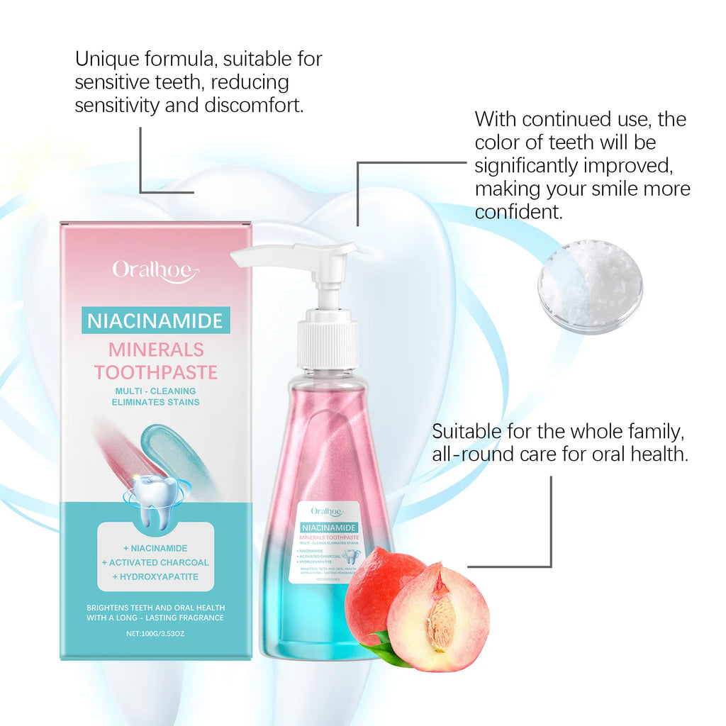 Oralhoe Niacinamide Press Pump Toothpaste Activated Charcoal Teeth Whitening Remove Stain Fresh Breath Oral Care Tooth Paste mbzr