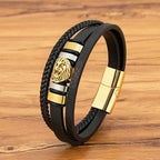 TYO Animal Magnetism Lion Woven Multi-Layer Genuine Leather 3 Colors Stainless Steel Magnet Buckle Bracelet