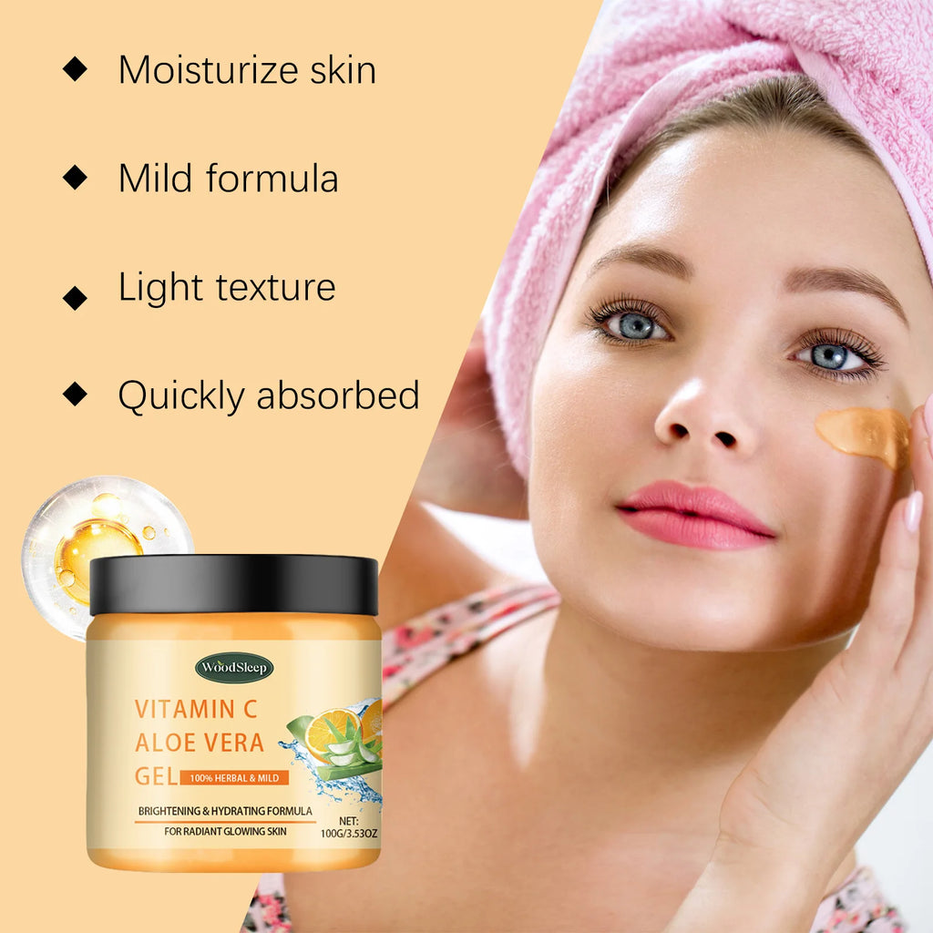 Woodsleep 100g Vitamin C Aloe Facial Care Gel Brightens Skin Tone Deep Moisturizing Purifies Pores Mild Formula Face Cream mbzr