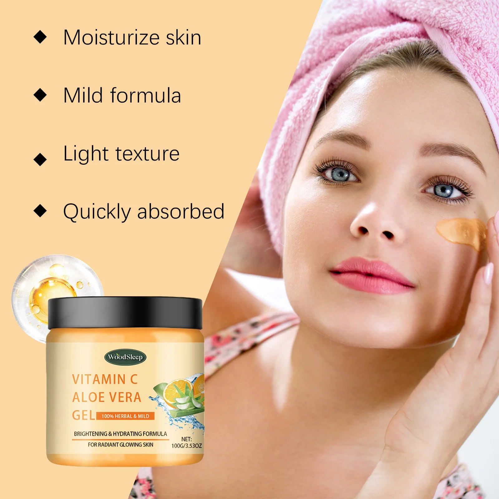 Woodsleep 100g Vitamin C Aloe Facial Care Gel Brightens Skin Tone Deep Moisturizing Purifies Pores Mild Formula Face Cream mbzr