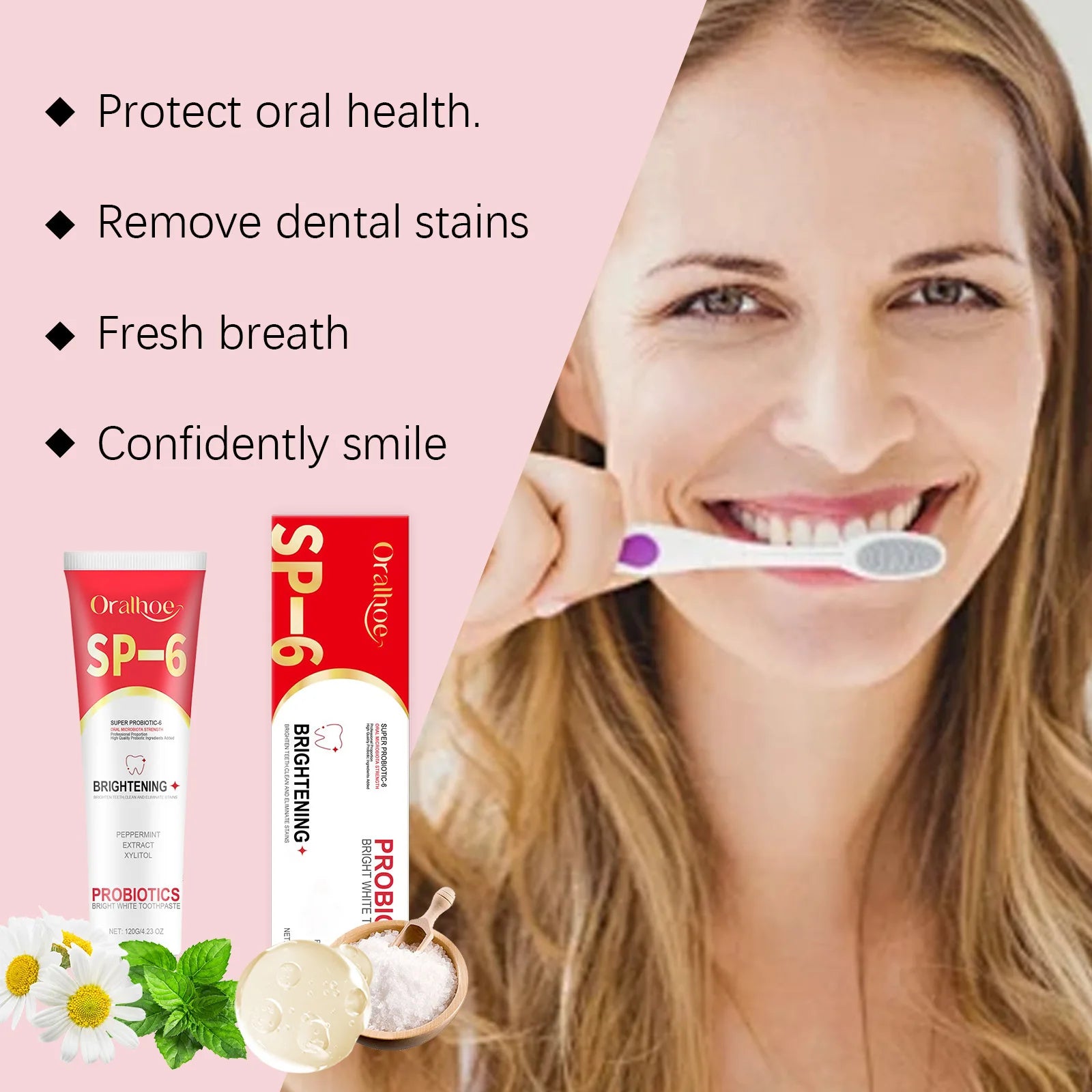 Oralhoe 120g Probiotic Toothpaste Sp-6 Whitening Tooth Powder Remove Plaque Stains Oral Hygiene Refreshing Breath Toothpaste mbzr