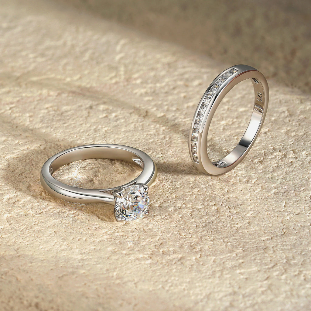 Newshe Solid 925 Silver Engagement Ring Wedding Band Fine Jewelry Luxury Solitaire Round Cubic Zircon Imitation Diamond Rings