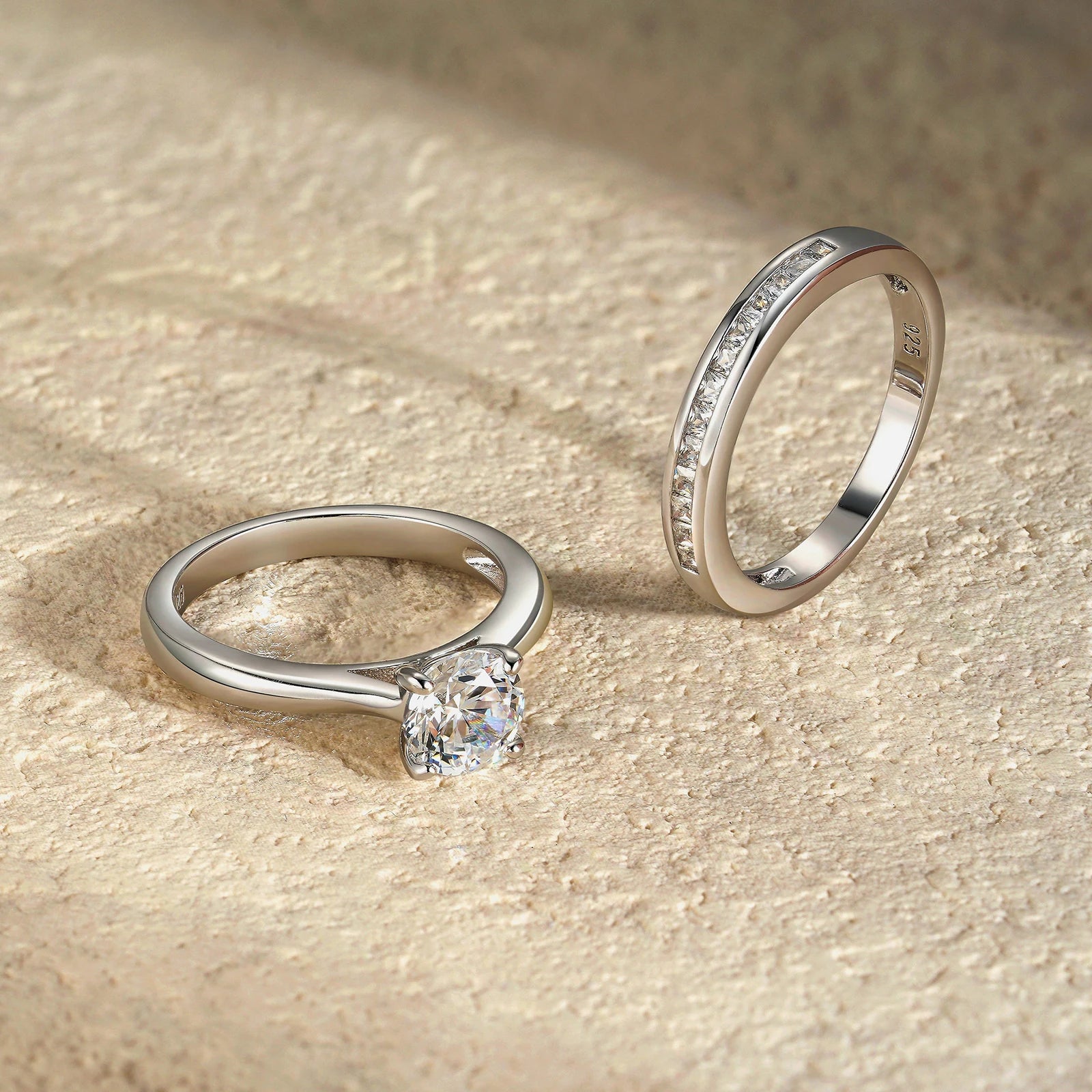 Newshe Solid 925 Silver Engagement Ring Wedding Band Fine Jewelry Luxury Solitaire Round Cubic Zircon Imitation Diamond Rings