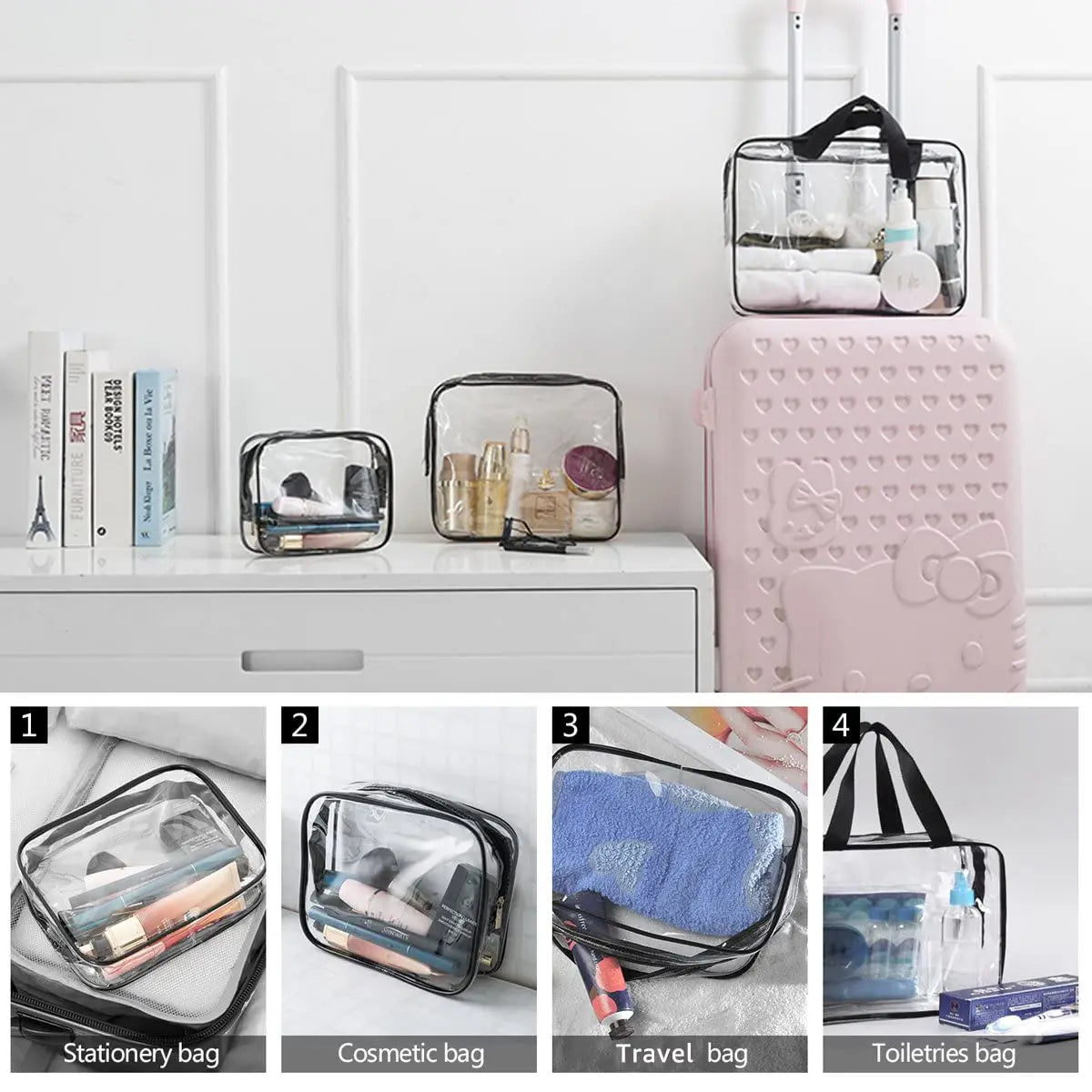 3-Pack Clear PVC Travel Toiletry Bags – Cosmetic Organizer mbzr