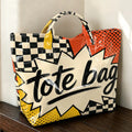 1pc pop cartoon Tote Bag printed tote bag large transparent PVC handbag black and white checkerboard+red dot background+cartoon explosion box+black brush mark letter design waterproof beach bag retro fun wild one-shoulder sho
