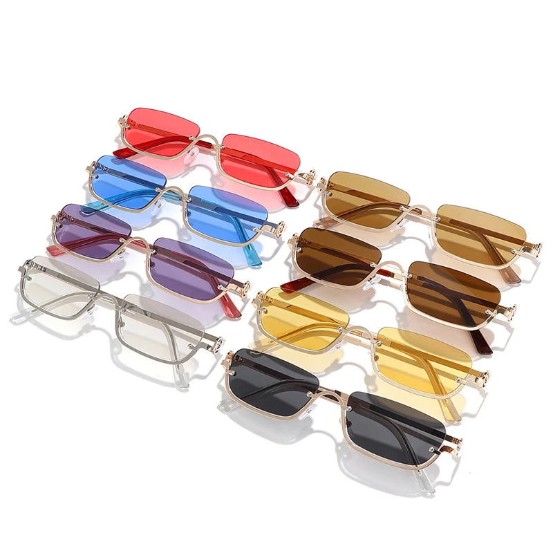 Luxury Brand Metal Half Frame Sunglasses Women Rectangle Shape Rimless Sun Glasses Men UV Protection Retro Punk Y2k Shades UV400 Eyewear