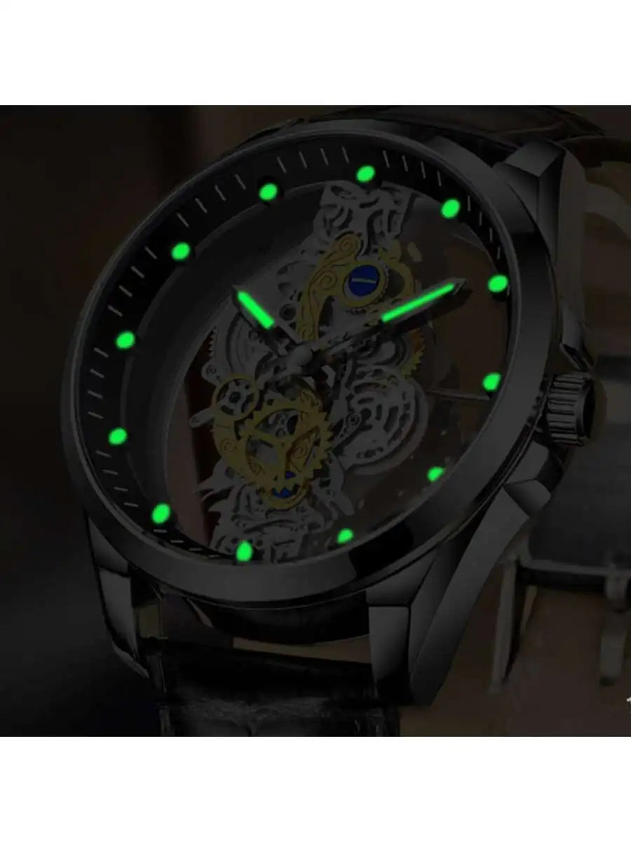 New Brand Fashion Men's Quartz Watch Skeleton Business Man wristwatch Leather strap luminous Quartz Watch for men mbzr