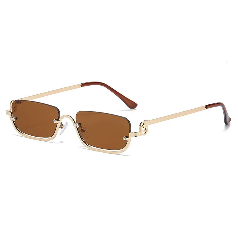 Luxury Brand Metal Half Frame Sunglasses Women Rectangle Shape Rimless Sun Glasses Men UV Protection Retro Punk Y2k Shades UV400 Eyewear
