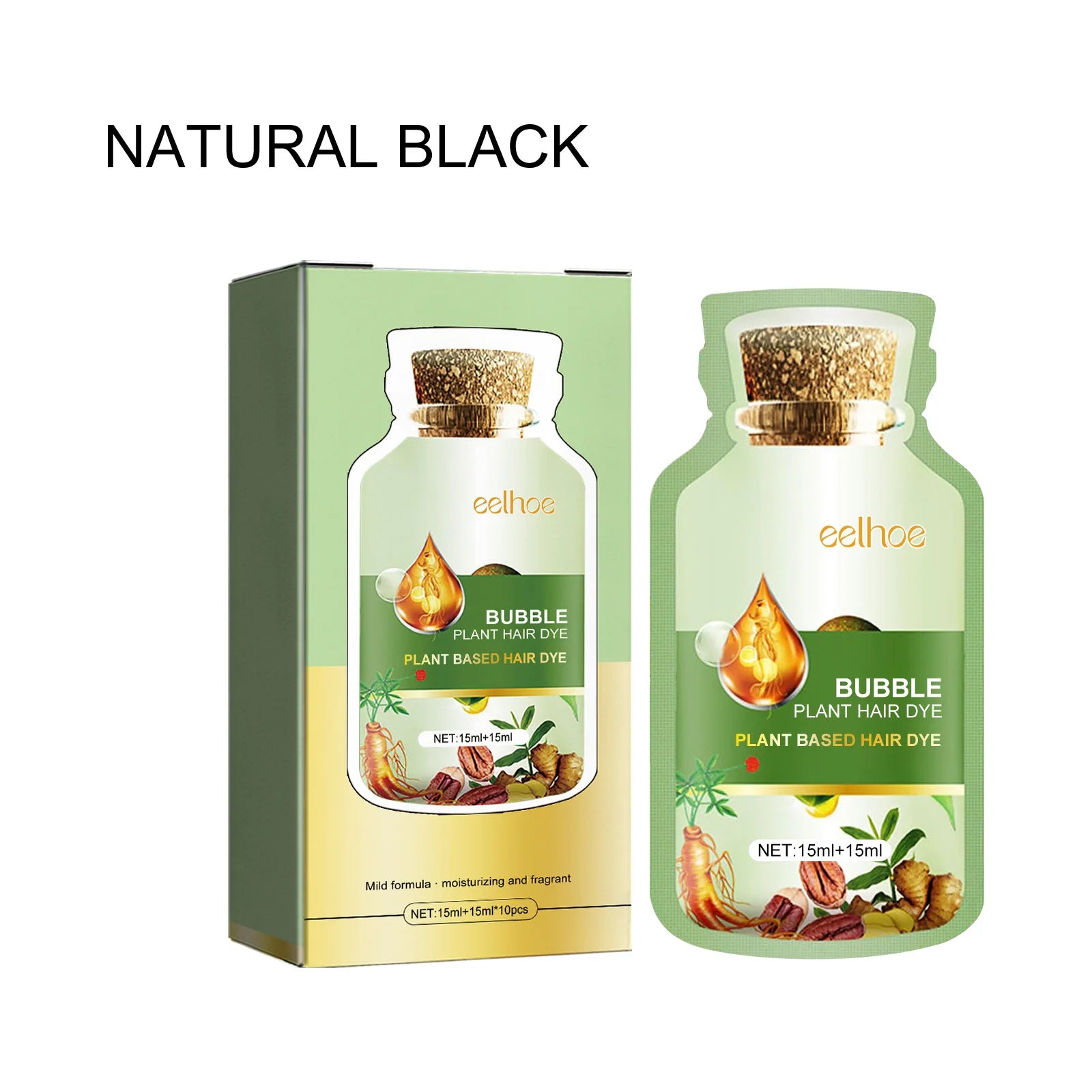 Herbal Bubble Hair Dye Shampoo with Batana Oil – Natural Color & Grey Coverage (10 pcs) mbzr
