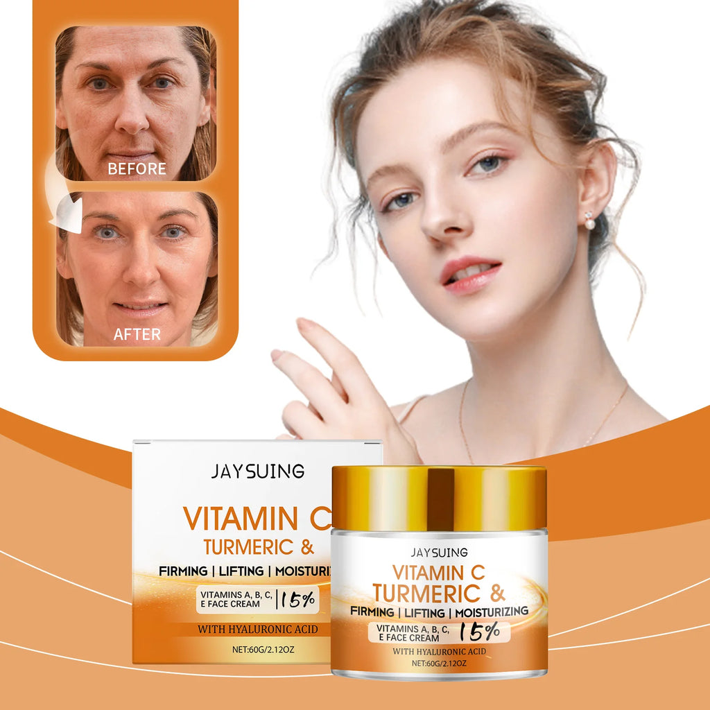 Jaysuing 60g Vitamin C Turmeric Facial Cream Hydrating Nourishing Softening Skin Care Cream For Daily Use Lightweight Formula For All Skin Types mbzr
