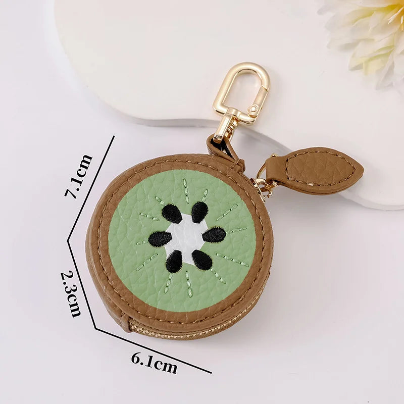 1pc Cartoon Kiwi Fruit Round Coin Purse Faux Leather Mini Zipper Wallet Portable Keychain Hanging Bag Decor Daily Matching Storage Accessory Holiday Gift mbzr