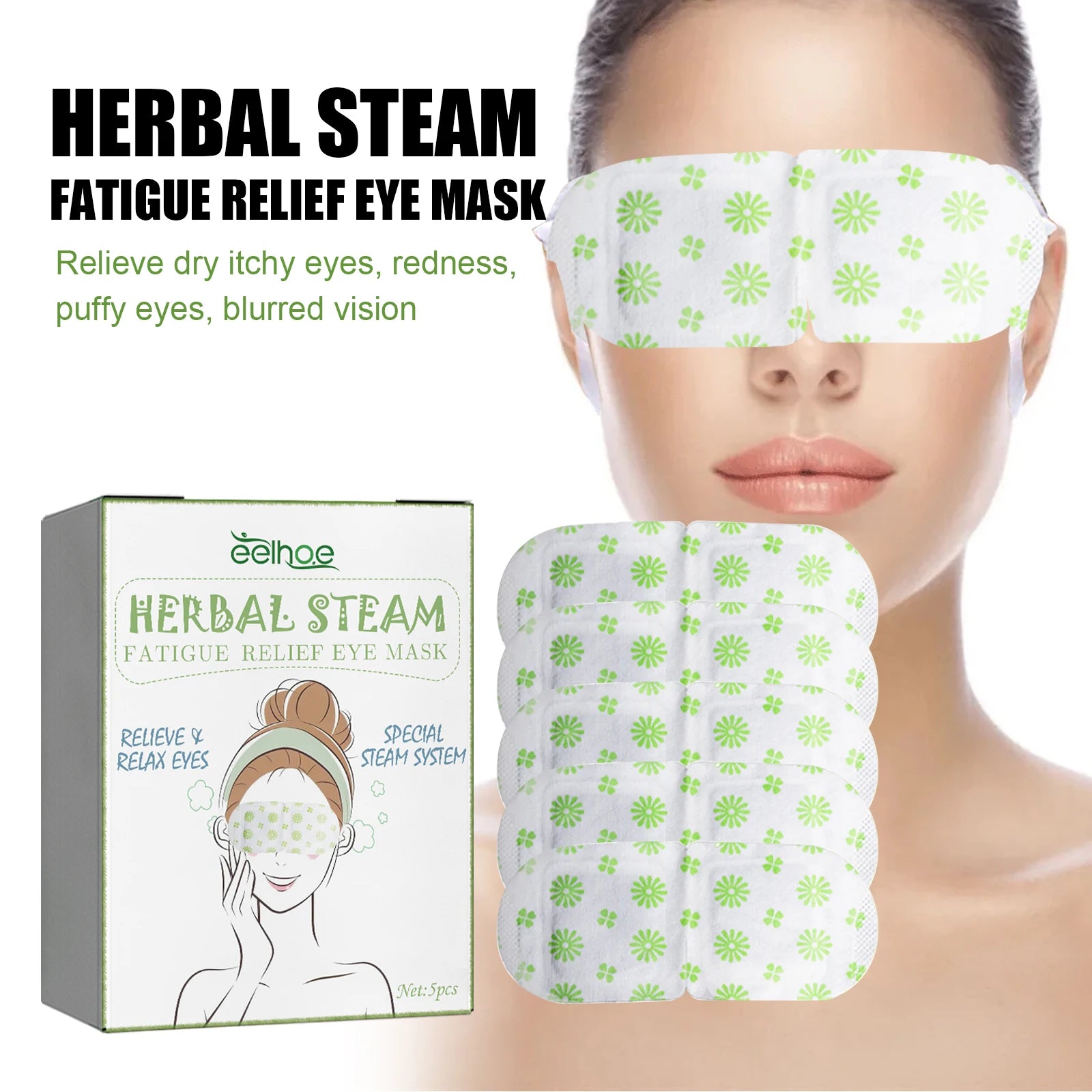 Eelhoe Herbal Steam Eye Mask Relieve Fatigue Soothe Eye Discomfort Fade Dark Circles Nourish Moisturizing Hot Compress Eye Mask