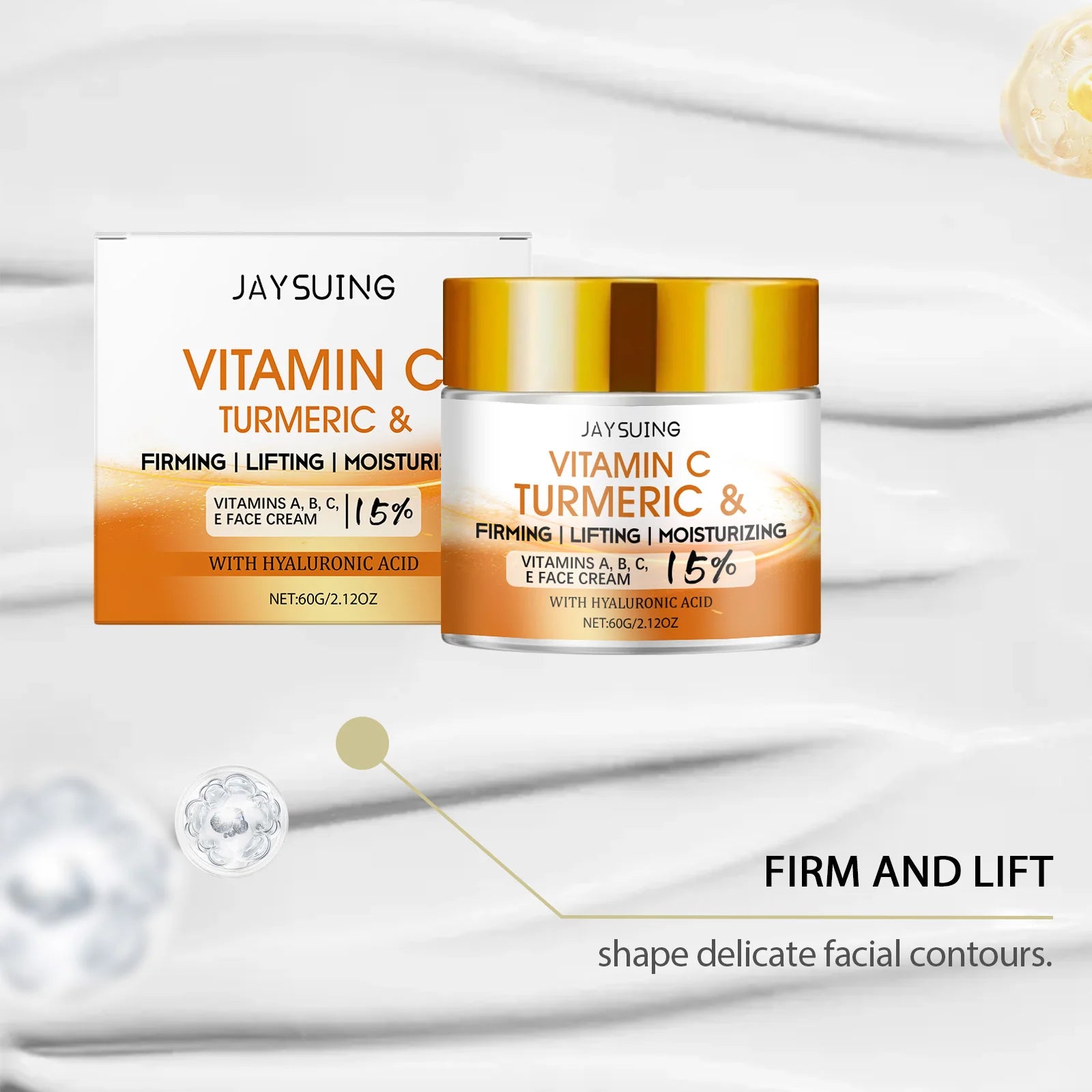 Jaysuing 60g Vitamin C Turmeric Facial Cream Hydrating Nourishing Softening Skin Care Cream For Daily Use Lightweight Formula For All Skin Types mbzr