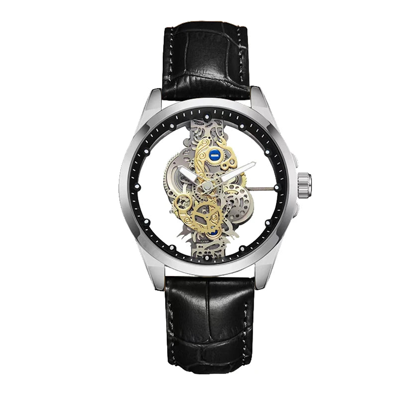 New Brand Fashion Men's Quartz Watch Skeleton Business Man wristwatch Leather strap luminous Quartz Watch for men mbzr
