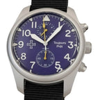 Toujours Pret Dual Time GMT Quartz Military Field Watch - Blasted Stainless Steel - Domed Crystal