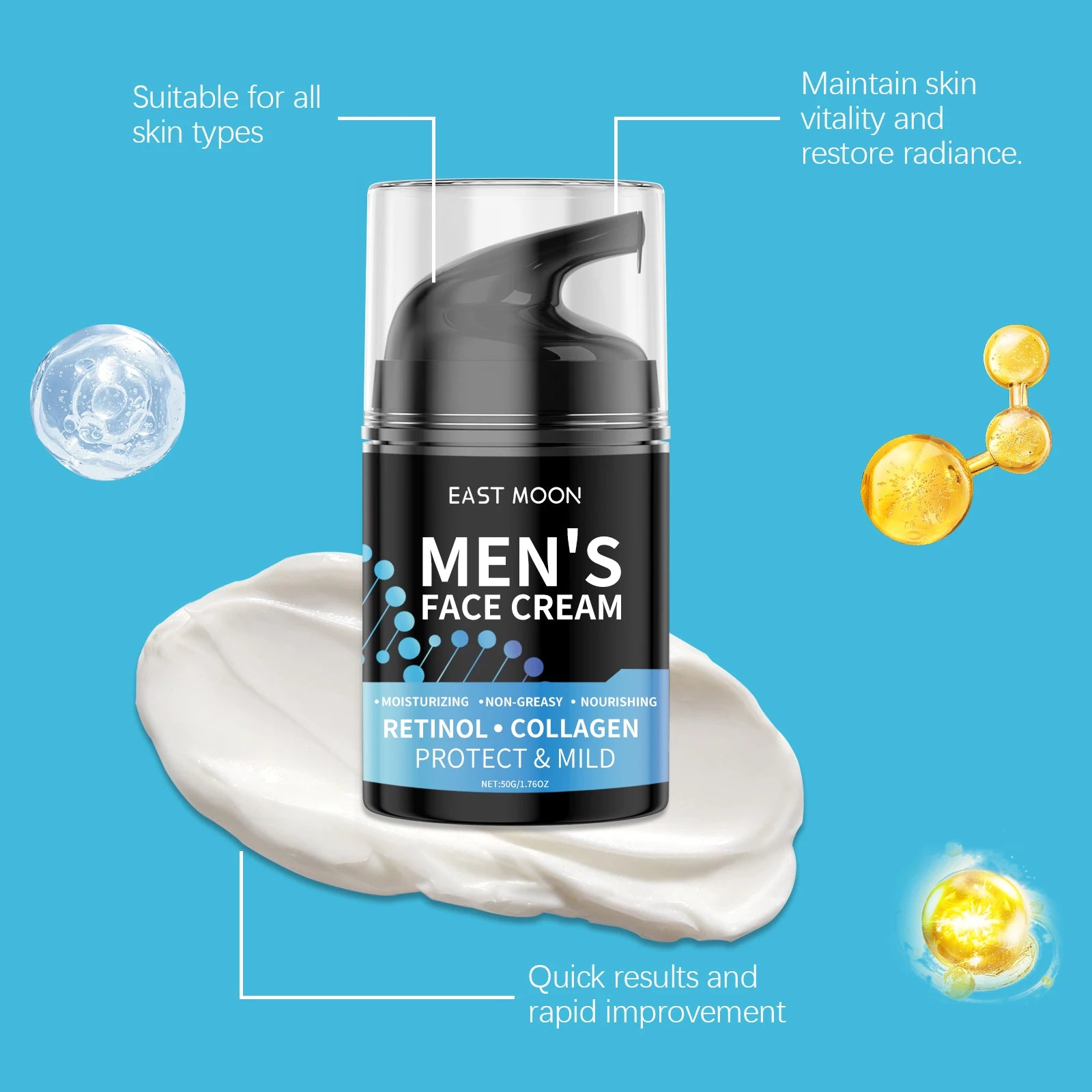 50G Men Retinol Face Cream Moisturizing Nourishing Anti-aging Skin Rejuvenation Fade Fine Lines Non-greasy Men Daily Skin Care mbzr