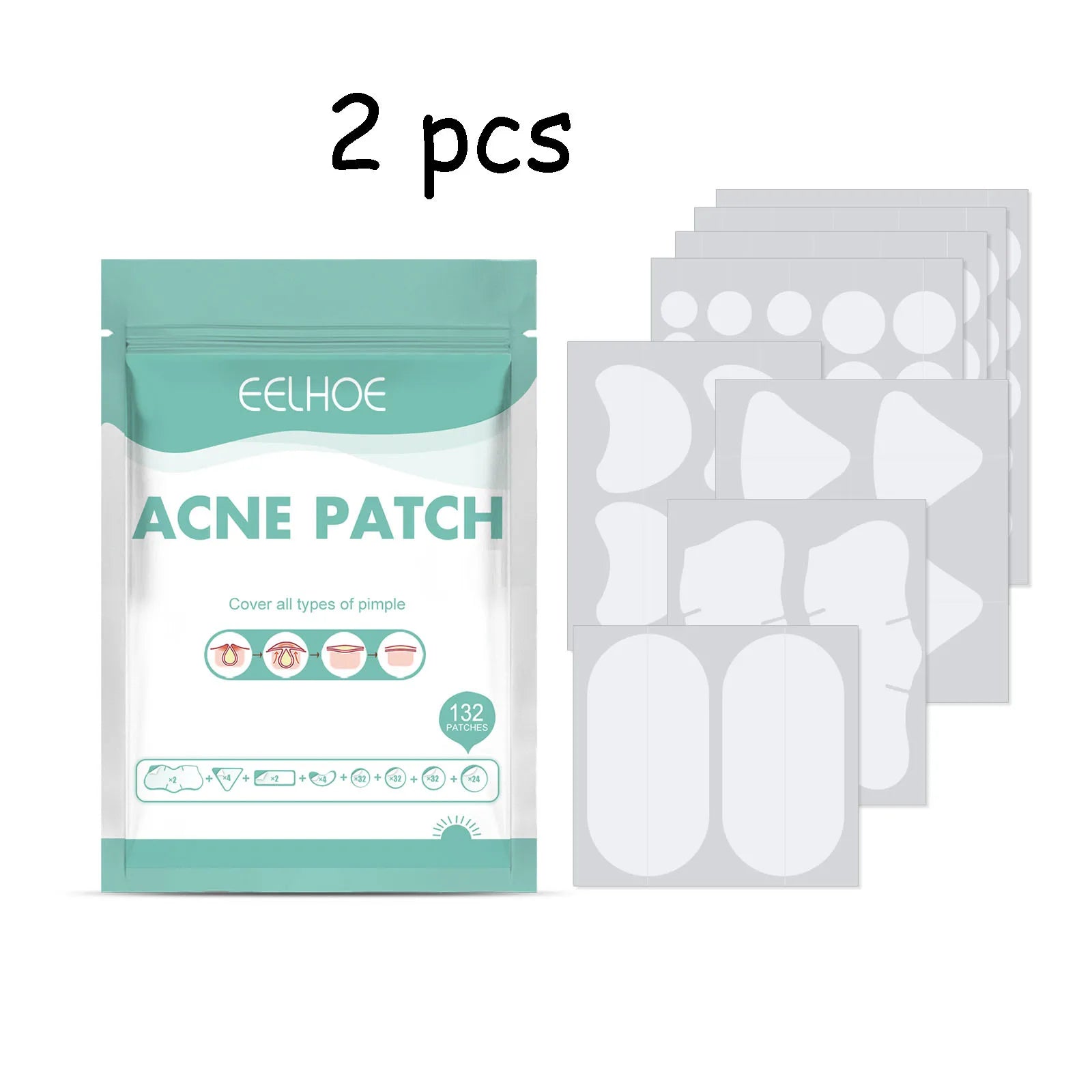 132Pcs Acne Pimple Patch Breathable Invisible Hydrocolloid Sticker Blemish Treatment Patches Relief Redness Pimple Care Stickers
